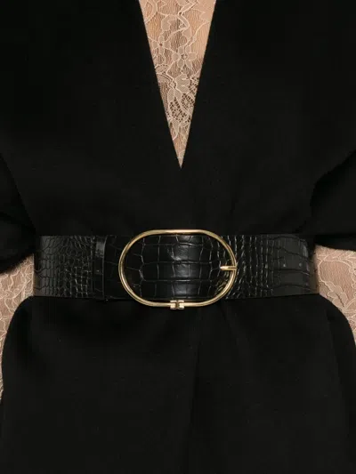 Elisabetta Franchi Mantle In Wool Fabric Double In Black