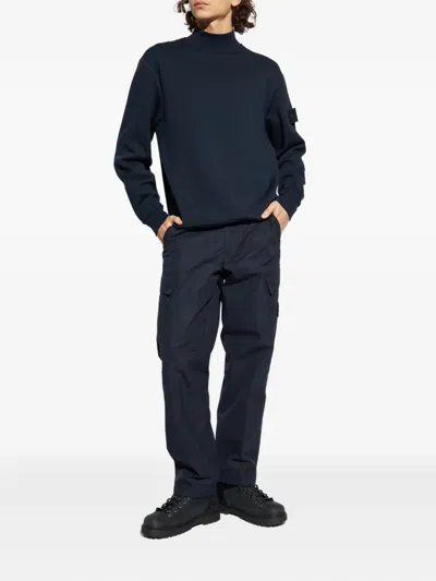 Stone Island Logo Embroidered High Neck Sweatshirt In Black