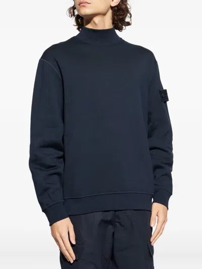 Stone Island Logo Embroidered High Neck Sweatshirt In Black