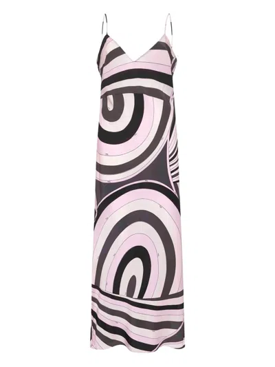 Pucci Long Dress With Abstract Print And Straps In Pink