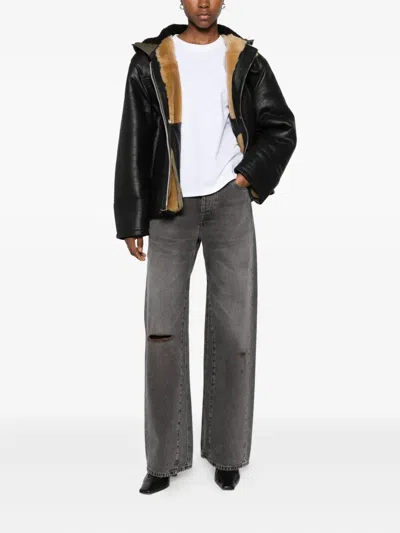 Our Legacy Distressed Wide-leg Jeans With Faded Black Wash In Gray