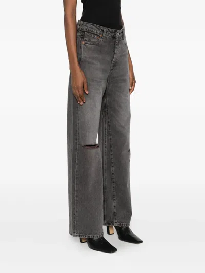 Our Legacy Distressed Wide-leg Jeans With Faded Black Wash In Gray
