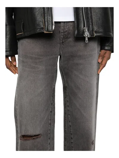 Our Legacy Distressed Wide-leg Jeans With Faded Black Wash In Gray