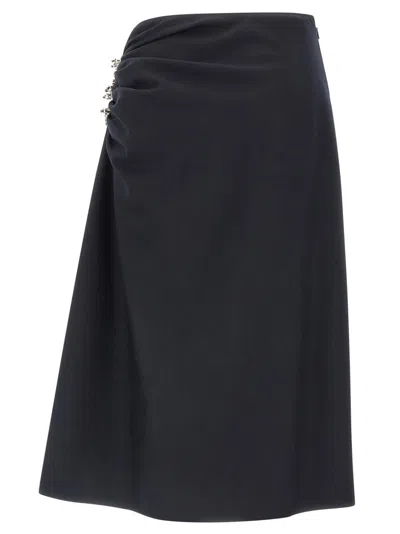 Dries Van Noten Navy Blue Draped Skirt With Brooch In Blue