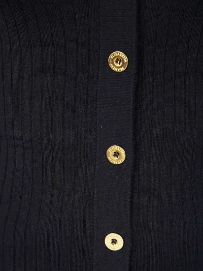 Elisabetta Franchi Ribbed Gold-button Cardigan In Black