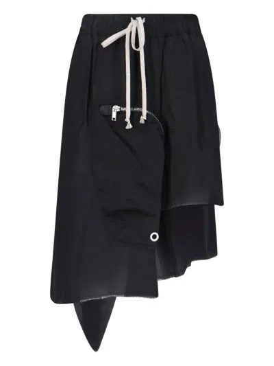 Rick Owens Midi Skirt With Asymmetric Hem And Pockets In Black