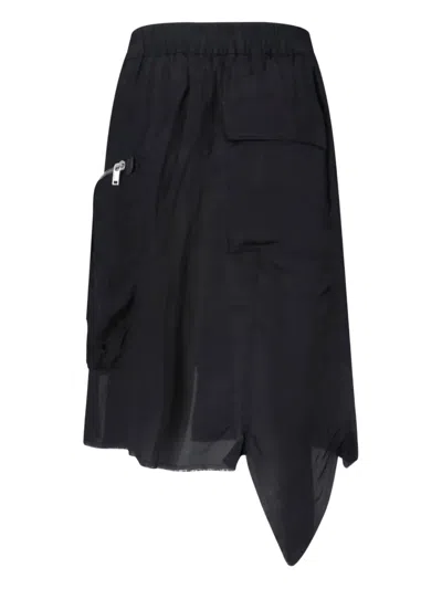 Rick Owens Midi Skirt With Asymmetric Hem And Pockets In Black