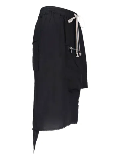 Rick Owens Midi Skirt With Asymmetric Hem And Pockets In Black