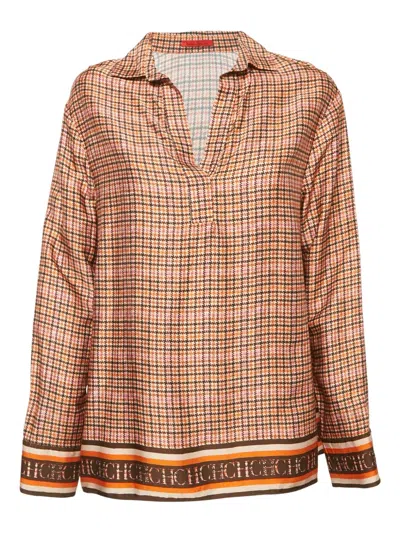 Pre-owned Carolina Herrera Vintage  Houndstooth-pattern Blouse In Orange