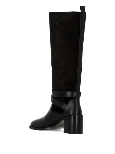Stuart Weitzman Benni Mixed Leather Riding Boots In Black