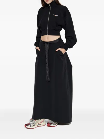 Off-white Floral Print Cropped Sweatshirt With High Collar In Black