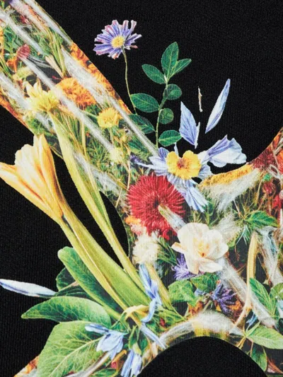 Off-white Floral Print Cropped Sweatshirt With High Collar In Black