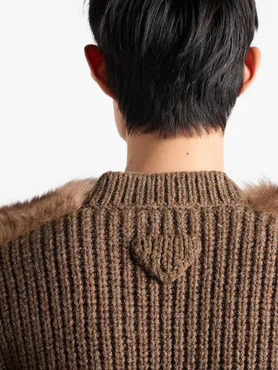 Prada Strickjacke Aus Wollgemisch Und Lammfell In Brown