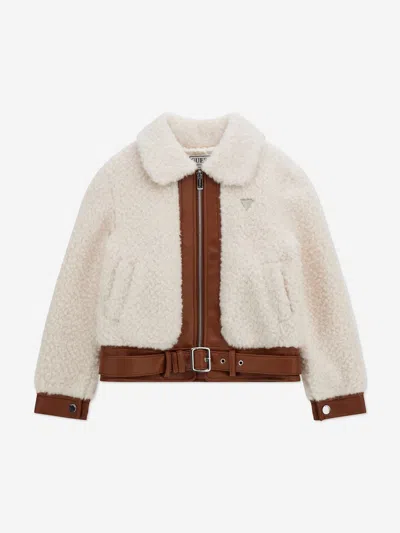 Guess Girls Faux Fur Jacket In White