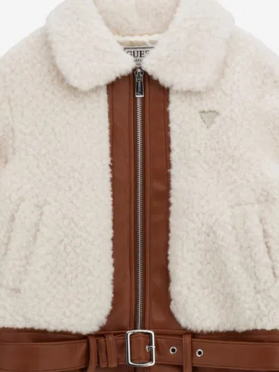Guess Girls Faux Fur Jacket In White
