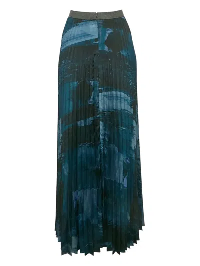Pre-owned Weekend Max Mara Pleated Abstract Print Skirt In Black