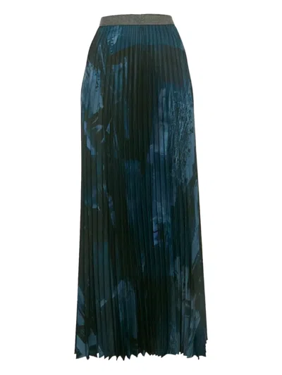 Pre-owned Weekend Max Mara Pleated Abstract Print Skirt In Black