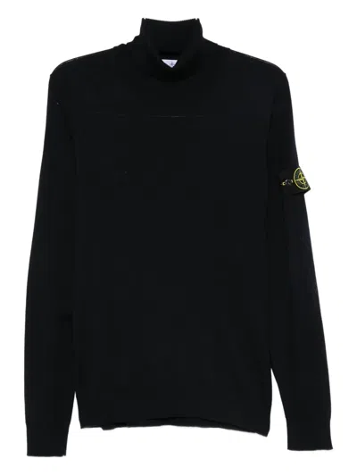 Stone Island Black Wool Turtleneck Sweater In Black