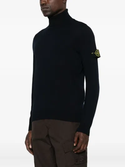 Stone Island Black Wool Turtleneck Sweater In Black