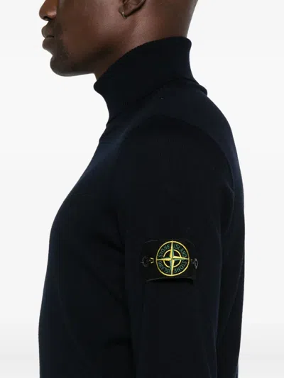 Stone Island Black Wool Turtleneck Sweater In Black