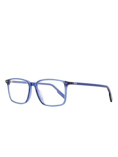 Zegna Stud-detail Rectangular Glasses In Blue