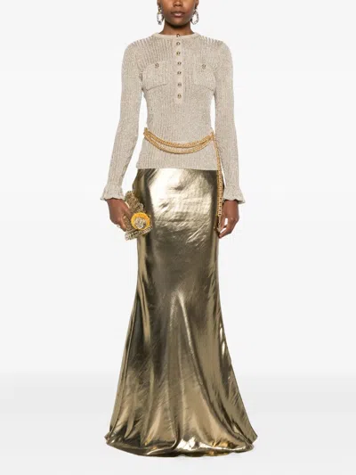 Self-portrait Metallic-effect Maxi Skirt In Gold