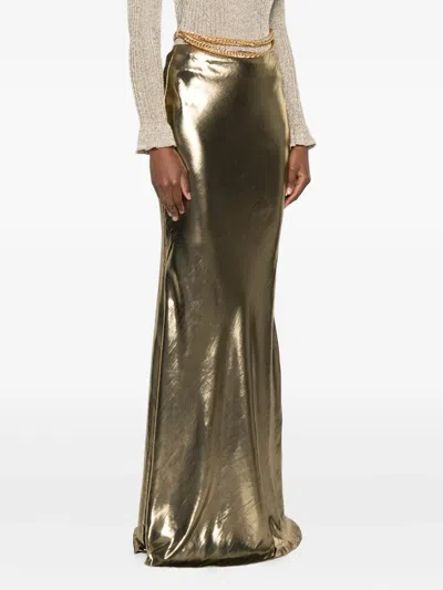 Self-portrait Metallic-effect Maxi Skirt In Gold