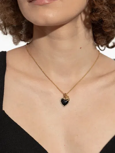 Dolce & Gabbana Gold Colored Necklace With Logo Pendant And Heart Pendant In Brass Woman In Gold