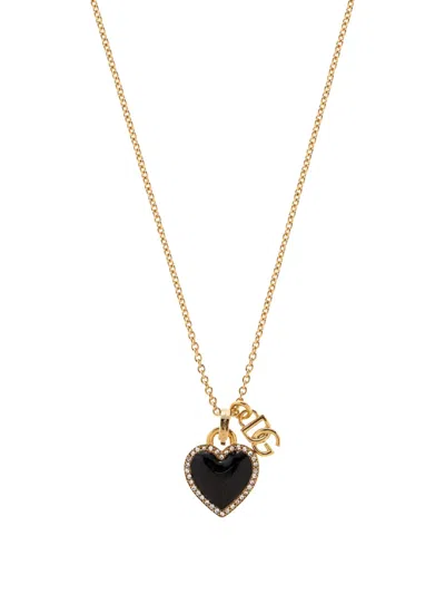 Dolce & Gabbana Gold Colored Necklace With Logo Pendant And Heart Pendant In Brass Woman In Gold