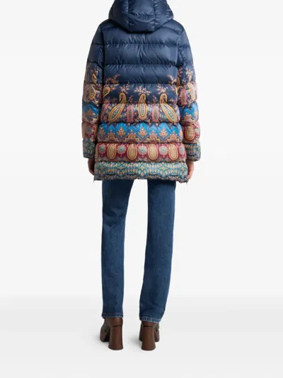 Etro Long Hooded Quilted Jacket With Paisley Pattern In Multi