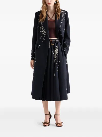 Prada Embroidered Rush Stitch Midi-skirt In Blue