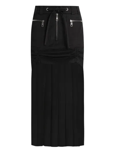 Dolce & Gabbana Black Skirt With Pleated Design And Drawstring Waist In Silk Blend Stretch Woman In Black