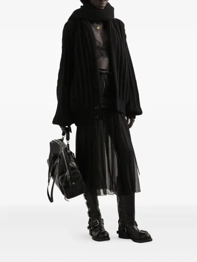 Dolce & Gabbana Black Skirt With Pleated Design And Drawstring Waist In Silk Blend Stretch Woman In Black