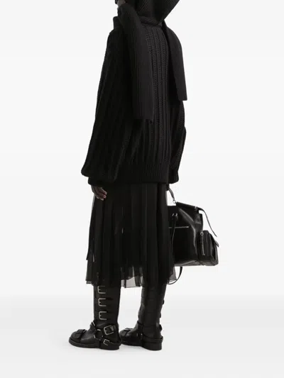 Dolce & Gabbana Black Skirt With Pleated Design And Drawstring Waist In Silk Blend Stretch Woman In Black