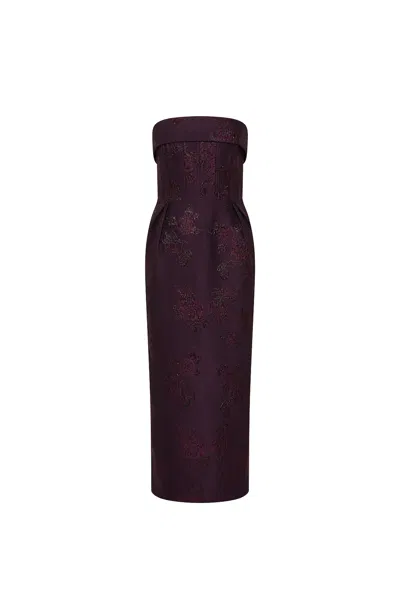 Rebecca Vallance Strapless Floral-brocade Midi Dress In Purple