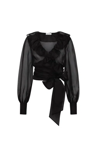 Rebecca Vallance Anjou Sheer Silk Organza Blouse In Black
