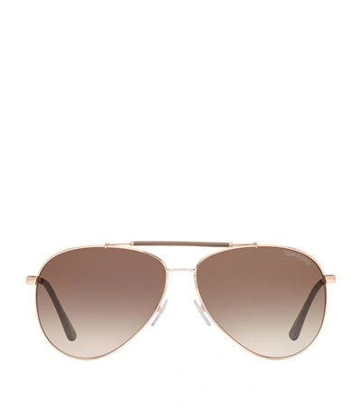 Tom Ford Indiana 60mm Polarized Aviator Sunglasses - Shiny Rose Gold/ Light Brown In Pink Gold