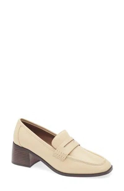 Reiss Off White Leather Block-heel Penny Loafers In Brown