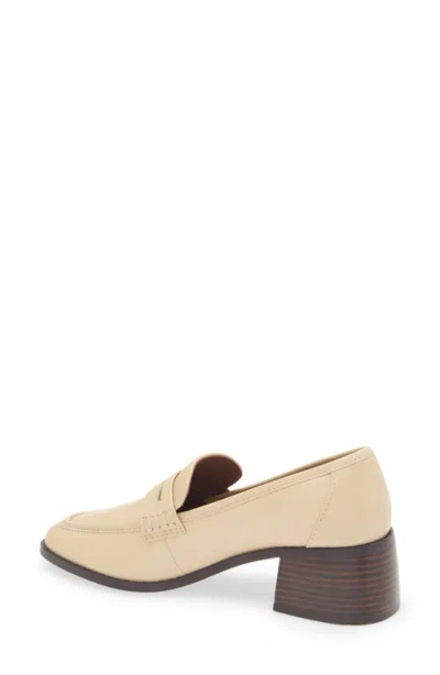 Reiss Off White Leather Block-heel Penny Loafers In Brown
