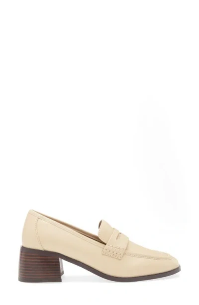 Reiss Off White Leather Block-heel Penny Loafers In Brown