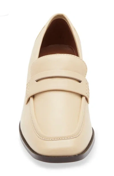 Reiss Off White Leather Block-heel Penny Loafers In Brown