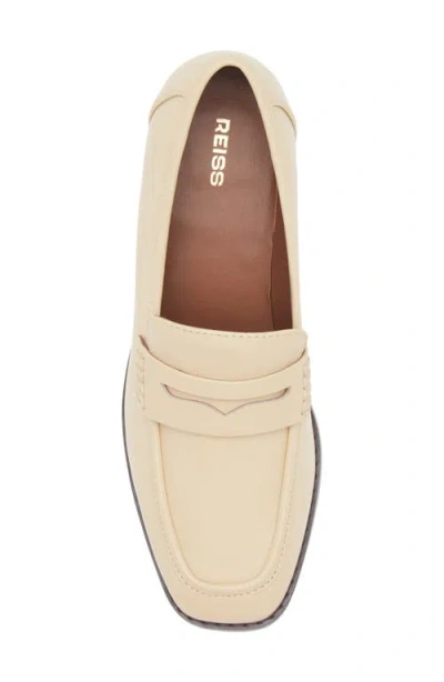 Reiss Off White Leather Block-heel Penny Loafers In Brown