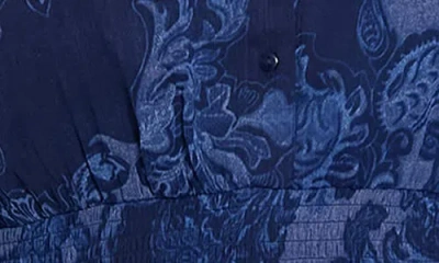 London Times Plus Size Printed Long Sleeve A-line Dress In Blue