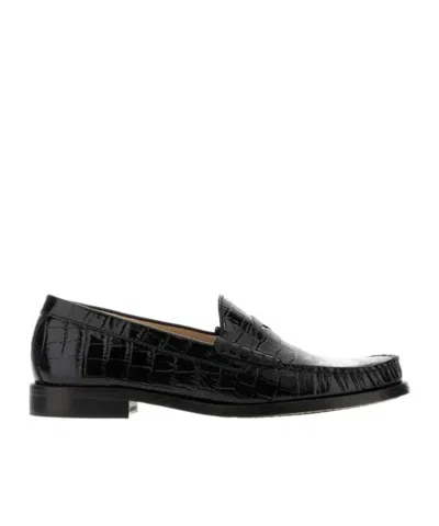 Stuart Weitzman Lottie Loafers Crocodile Texture Leather Sole In Black