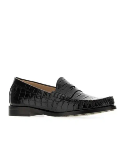 Stuart Weitzman Lottie Loafers Crocodile Texture Leather Sole In Black