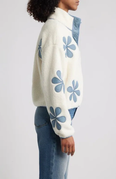 Thread & Supply Flower Patch Faux Shearling Pullover In White