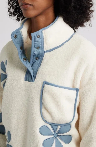 Thread & Supply Flower Patch Faux Shearling Pullover In White