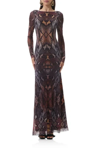 Afrm Talmo Long Sleeve Open Back Mesh Dress In Multi