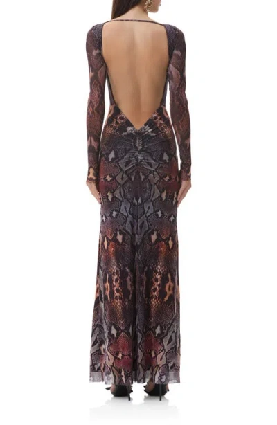 Afrm Talmo Long Sleeve Open Back Mesh Dress In Multi