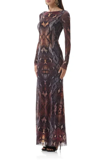 Afrm Talmo Long Sleeve Open Back Mesh Dress In Multi